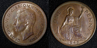 Great Britain George VI Bronze 1945 1 Penny WWII UNC KM# 845 (27 750)