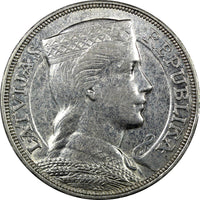 LATVIA Silver 1931 5 Lati Maiden's head 37 mm XF KM# 9 (24 338)