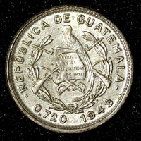 Guatemala Silver 1943 5 Centavos Philadelphia Mint UNC KM# 238.2 (28 124)