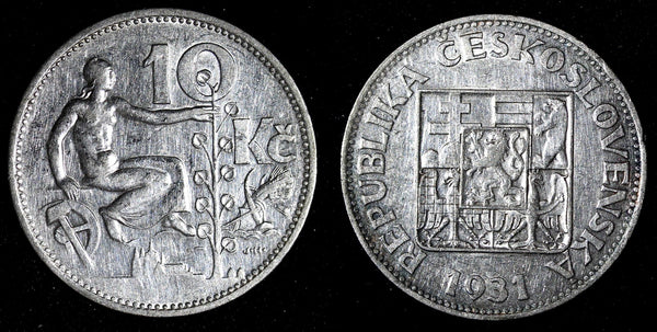 Czechoslovakia Silver 1931 10 Korun 30 mm KM# 15 (27 847)