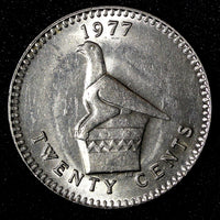 Rhodesia Zimbabwe Copper-Nickel 1977 20 Cents BIRD UNC KM# 15 (27 689)