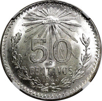 Mexico ESTADOS UNIDOS Silver 1944 M 50 Centavos NGC MS66 GEM BU KM# 447 (039)