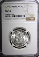 Mexico ESTADOS UNIDOS Silver 1944 M 50 Centavos NGC MS66 GEM BU KM# 447 (038)