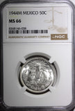 Mexico ESTADOS UNIDOS Silver 1944 M 50 Centavos NGC MS66 GEM BU KM# 447 (038)