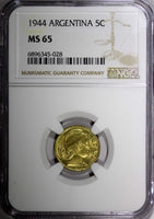 ARGENTINA Aluminum-Bronze 1944 5 Centavos NGC MS65 TOP GRADED KM# 40 (028)