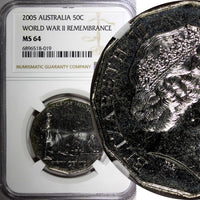 Australia 2005 50 CENTS NGC MS64 World War II Remembrance TOP GRADED KM# 746 (9)