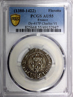 FRANCE Charles VI 1380-1422 Silver FLORETTE PCGS AU55 Duplessy-417P TOP GRADED