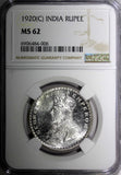 India-British George V Silver 1920 (C) Rupee NGC MS62 Calcutta Mint KM# 524 (06)