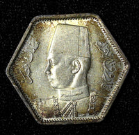 Egypt Farouk Silver AH1363 (1944) 2 Piastres 1 Year Type Mint-32,000 KM# 369 (2)