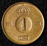 Sweden Gustaf VI Adolf Bronze 1955 TS 1 Ore GEM BU Toned KM# 820 (30 208)