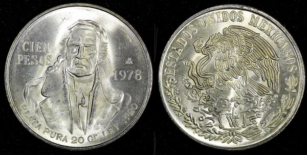Mexico ESTADOS UNIDOS MEXICANOS Silver 1978 Mo 100 Pesos UNC 39mm KM# 483.2 (58)