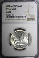 Australia Silver 1954 Florin NGC MS62 Royal Visit of Elizabeth II KM# 55 (020)