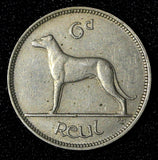 Ireland Republic Copper-Nickel 1947 6 Pence Wolfhound  XF KM# 13a (28 973)