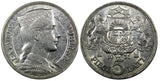 LATVIA Silver 1931 5 Lati Maiden's head 37 mm XF KM# 9 (24 338)