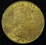 PERU Brass 1943  10 Centavos WWII ISSUE Philadelphia mint KM# 214a.1 (25 032)