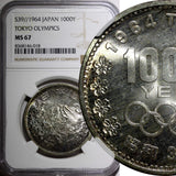 JAPAN Silver S39 1964 1000 Yen Olympics, Tokyo NGC MS67 Nice Toned Y# 80 (18)