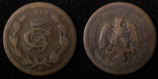 MEXICO ESTADOS UNIDOS MEXICANOS Bronze 1915 Mo 5 Centavos  KM# 422 (27 422)