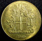 ICELAND Aluminum-Bronze 1946 2 Krónur Birmingham Mint  BU KM# 13 (23 601)