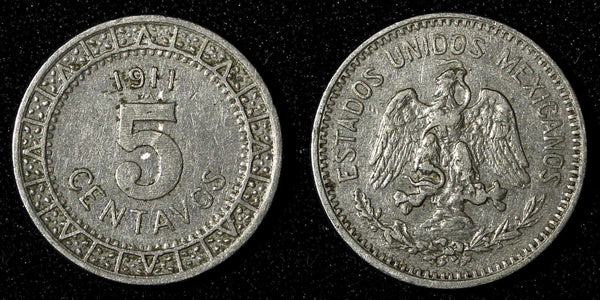 Mexico ESTADOS UNIDOS MEXICANOS Nickel 1911 M 5 Centavos Wide Date KM# 421 (419)