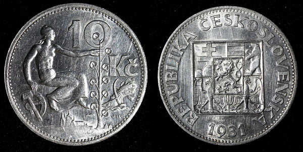 Czechoslovakia Silver 1931 10 Korun 30 mm KM# 15 (27 846)