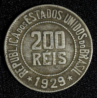 BRAZIL Copper-Nickel 1929 200 Reis Liberty 25mm KM# 519 (27 799)
