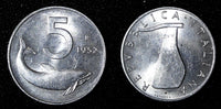 Italy Aluminum 1952 R 5 Lire Dolphin UNC  KM# 92 (27 674)