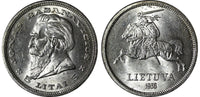 LITHUANIA Silver 1936 5 Litai Jonas Basanavicius 1 Year Type aUNC/UNC KM# 82 (6)