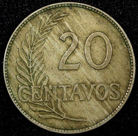 PERU Copper-Nickel 1920 20 Centavos KM# 215.1 (25 026)