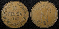 FINLAND Nicholas II Copper 1897-1916 10 Pennia KM#14 RANDOM PICK (1 COIN) (147)