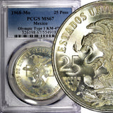 MEXICO Silver 1968 Mo  25 Pesos PCGS MS67 Olympic Games Even Rings KM# 479.1 (7)