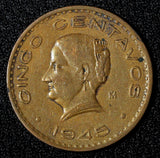 Mexico ESTADOS UNIDOS MEXICANOS Bronze 1945 5 Centavos WWII ISSUE KM# 424 (937)