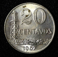 BRAZIL Copper-Nickel 1967 20 Centavos 1 Year Type Thick planchet KM# 579.1  (53)