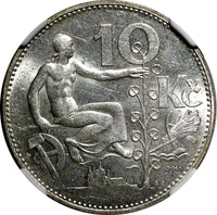Czechoslovakia Silver 1930 10 Korun 30 mm NGC MS62  KM# 15 (045)