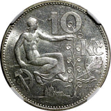 Czechoslovakia Silver 1930 10 Korun 30 mm NGC MS62  KM# 15 (045)