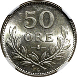 SWEDEN Gustaf V Silver 1928 G 50 Ore NGC MS62 KM# 788 (007)