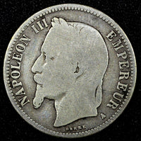 FRANCE Napoleon III Silver  1868 A 1 Franc Paris Mint KM# 806.1 (25 539)