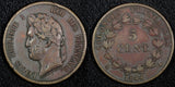 French Colonies West Indies Louis Philippe I 1844 A 5 Centimes KM# 12 (27 141)