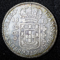 BRAZIL João  Silver 1813 B 960 Reis Bahia Struck over 8 Reales XF KM# 307.1 (0)