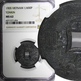 VIETNAM Tonkin Zinc 1905 1/600 Piastre NGC MS62 Paris Mint Nice Toned KM# 1 (04)