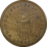 Philippines Bronze 1914 S  1 Centavo US Mint  KM# 163 (24 382)