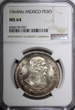 Mexico ESTADOS UNIDOS MEXICANOS Silver 1964 Peso Jose Morelos NGC MS64 KM#459(7)