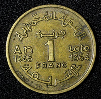 Morocco Mohammed V 1364 (1945) 1 Franc Paris Mint  Y# 41 (27 663)