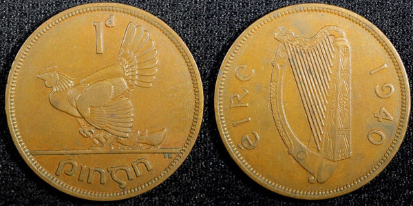 IRELAND Bronze 1940 1 Penny BETTER KEY DATE Mintage-312,000 KM# 11 (23 931)