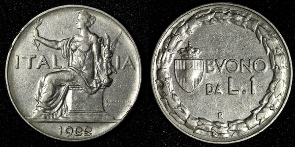 Italy Vittorio Emanuele III 1922 R 1 Lira 1st Year Type  KM# 62 (28 204)