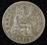 Great Britain Victoria Silver 1855 4 Pence Mintage-646,000 Toned KM# 731.1 (867)