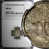 GUATEMALA Silver 1952 5 Centavos SCARCE NGC MS65 Toned TOP GRADED KM# 257.1 (46)