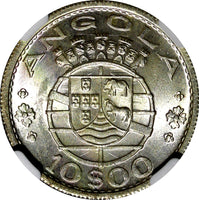 ANGOLA Portuguese Colony Silver 1955 10 Escudos NGC MS64 GEM BU  KM# 73 (027)