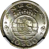 ANGOLA Portuguese Colony Silver 1955 10 Escudos NGC MS64 GEM BU  KM# 73 (027)