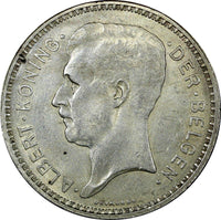 BELGIUM Albert I  Silver 1934 20 Francs Dutch Position A aUNC KM# 104.1  (60)