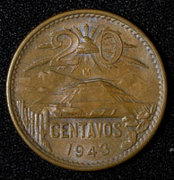 Mexico ESTADOS UNIDOS MEXICANOS Bronze 1943 20 Centavos 1st Year AU KM# 439 (0)